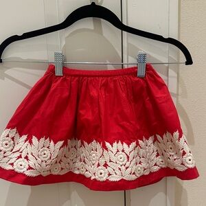 Bonpoint Red Skirt with White Floral Embroidery